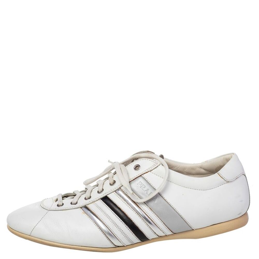 Prada White Leather Low Top Sneakers Size 44 - Picture 2 of 7
